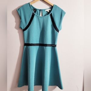 Women's Blue/Green Polyester Sleeveless Fit & Flare Dress Size Large